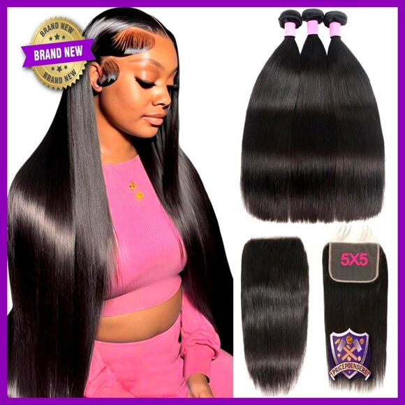 12A Brazilian Virgin Human Hair Bundles with 5x5 HD Lace Closure Extensions